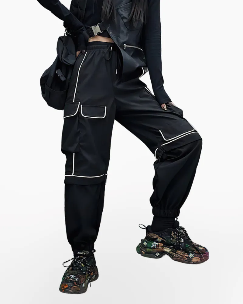 Techwear reflective cargo pants for women