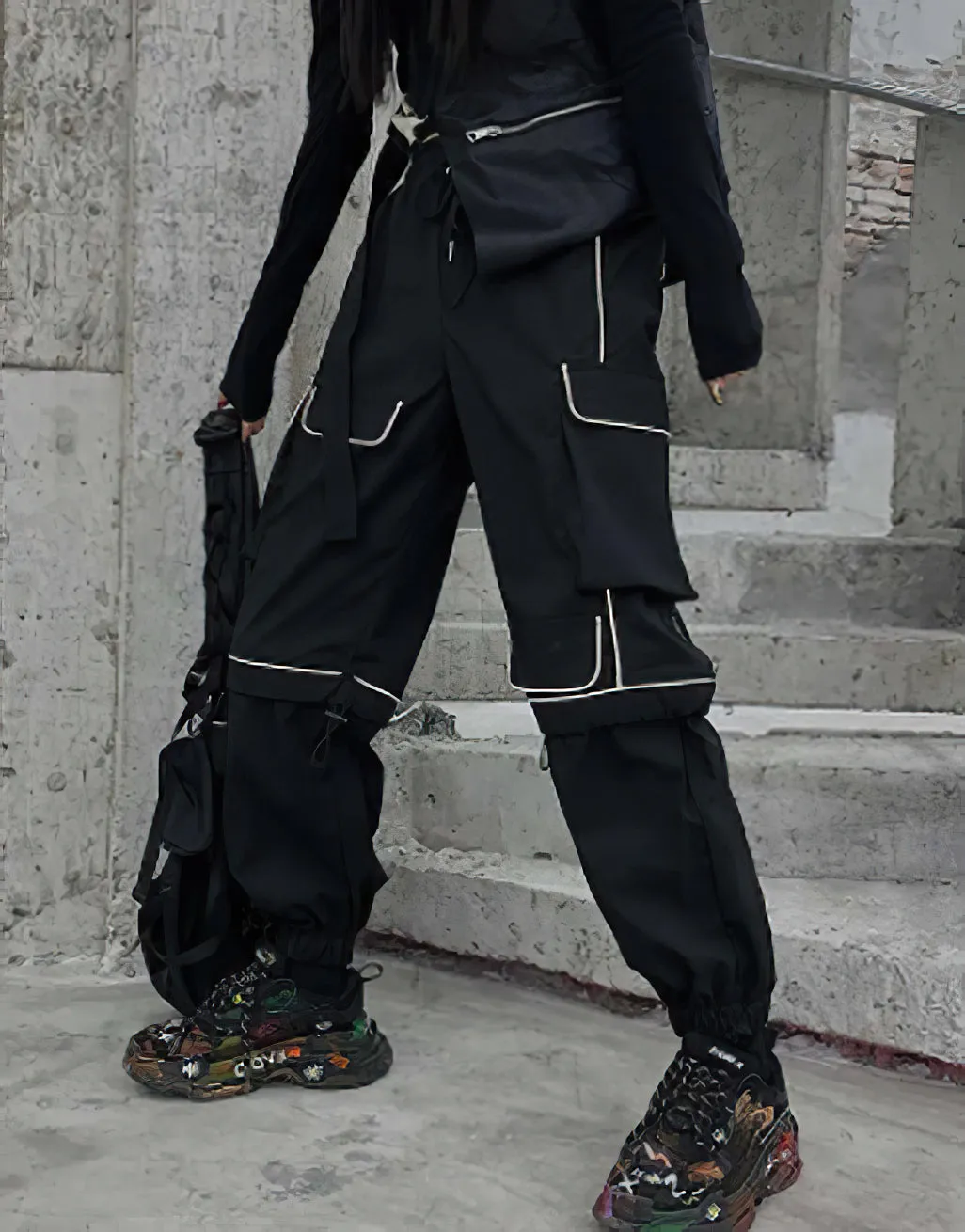 Techwear reflective cargo pants for women