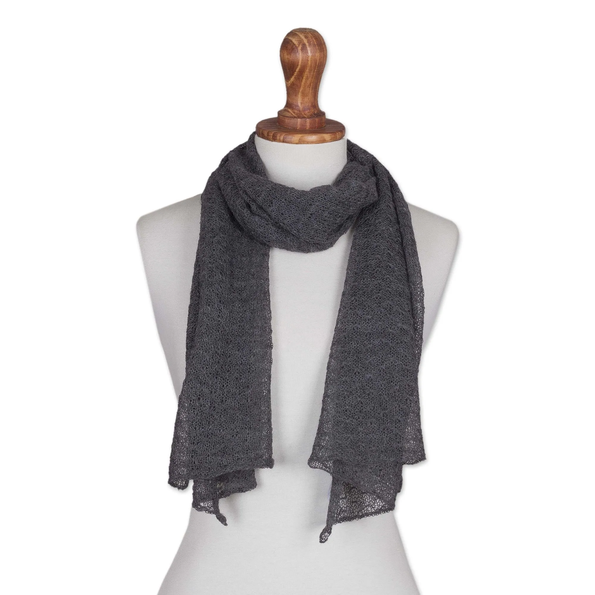 Textured 100% Baby Alpaca Wrap Scarf in Slate from Peru - Slate Gossamer | NOVICA