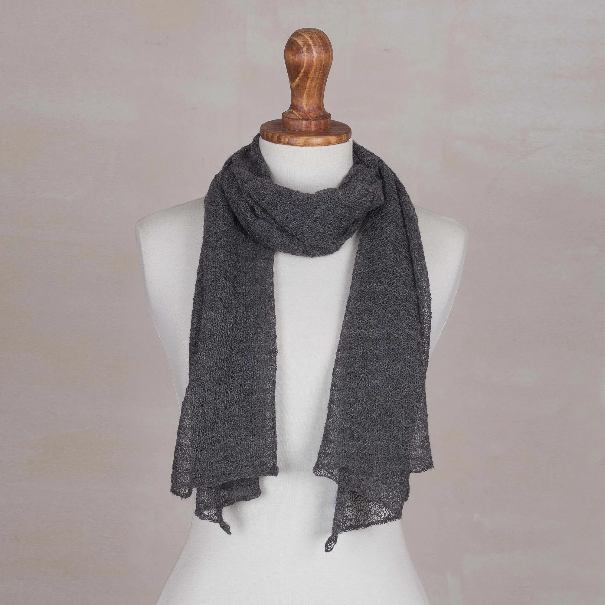 Textured 100% Baby Alpaca Wrap Scarf in Slate from Peru - Slate Gossamer | NOVICA