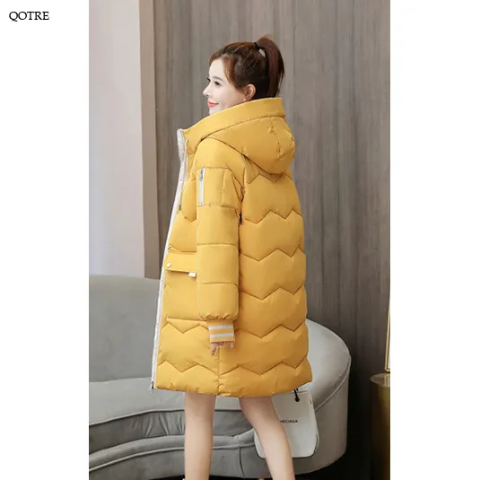 Thigh-Length Hooded Flap Pocket Puffer Coat