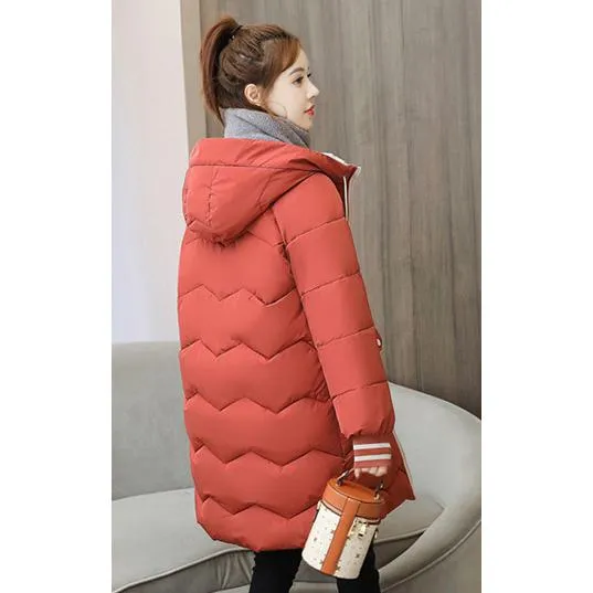 Thigh-Length Hooded Flap Pocket Puffer Coat