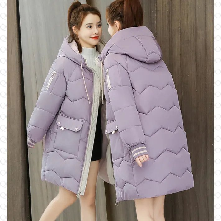 Thigh-Length Hooded Flap Pocket Puffer Coat