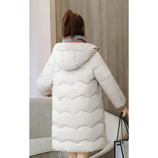 Thigh-Length Hooded Flap Pocket Puffer Coat