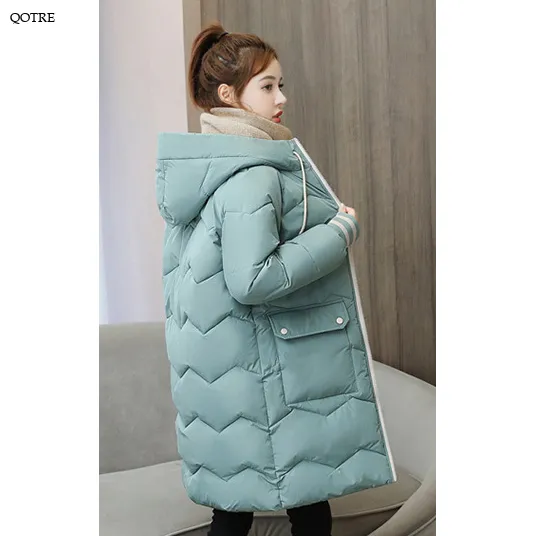 Thigh-Length Hooded Flap Pocket Puffer Coat