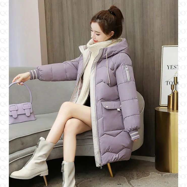 Thigh-Length Hooded Flap Pocket Puffer Coat