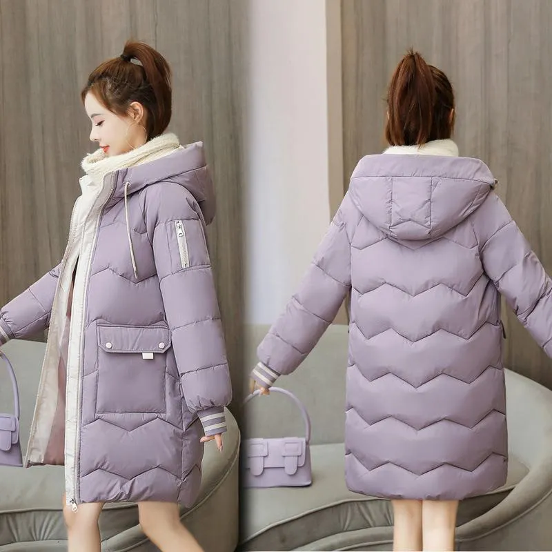 Thigh-Length Hooded Flap Pocket Puffer Coat