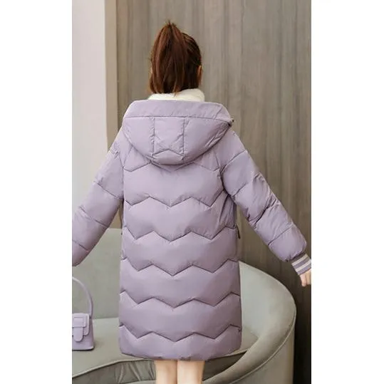 Thigh-Length Hooded Flap Pocket Puffer Coat