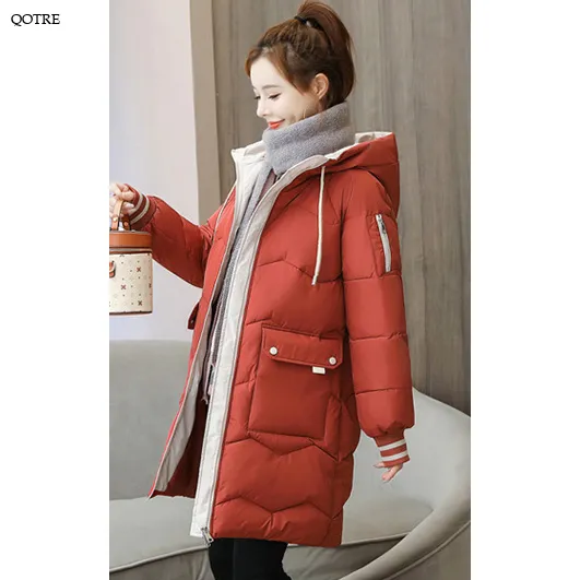 Thigh-Length Hooded Flap Pocket Puffer Coat