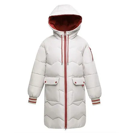 Thigh-Length Hooded Flap Pocket Puffer Coat