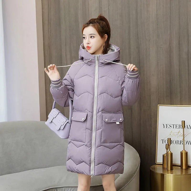 Thigh-Length Hooded Flap Pocket Puffer Coat