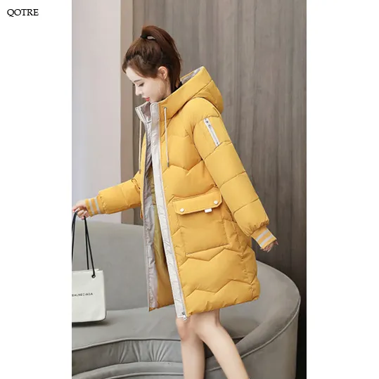 Thigh-Length Hooded Flap Pocket Puffer Coat