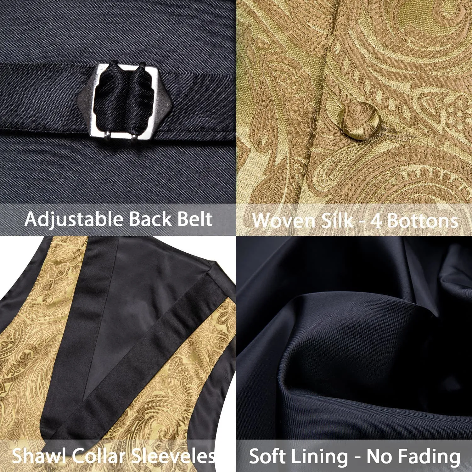 Ties2you Tuxedo Vest Gold Paisley Black Shawl Collar Silk Dress Vest for Men