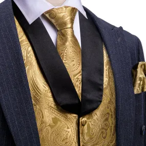 Ties2you Tuxedo Vest Gold Paisley Black Shawl Collar Silk Dress Vest for Men