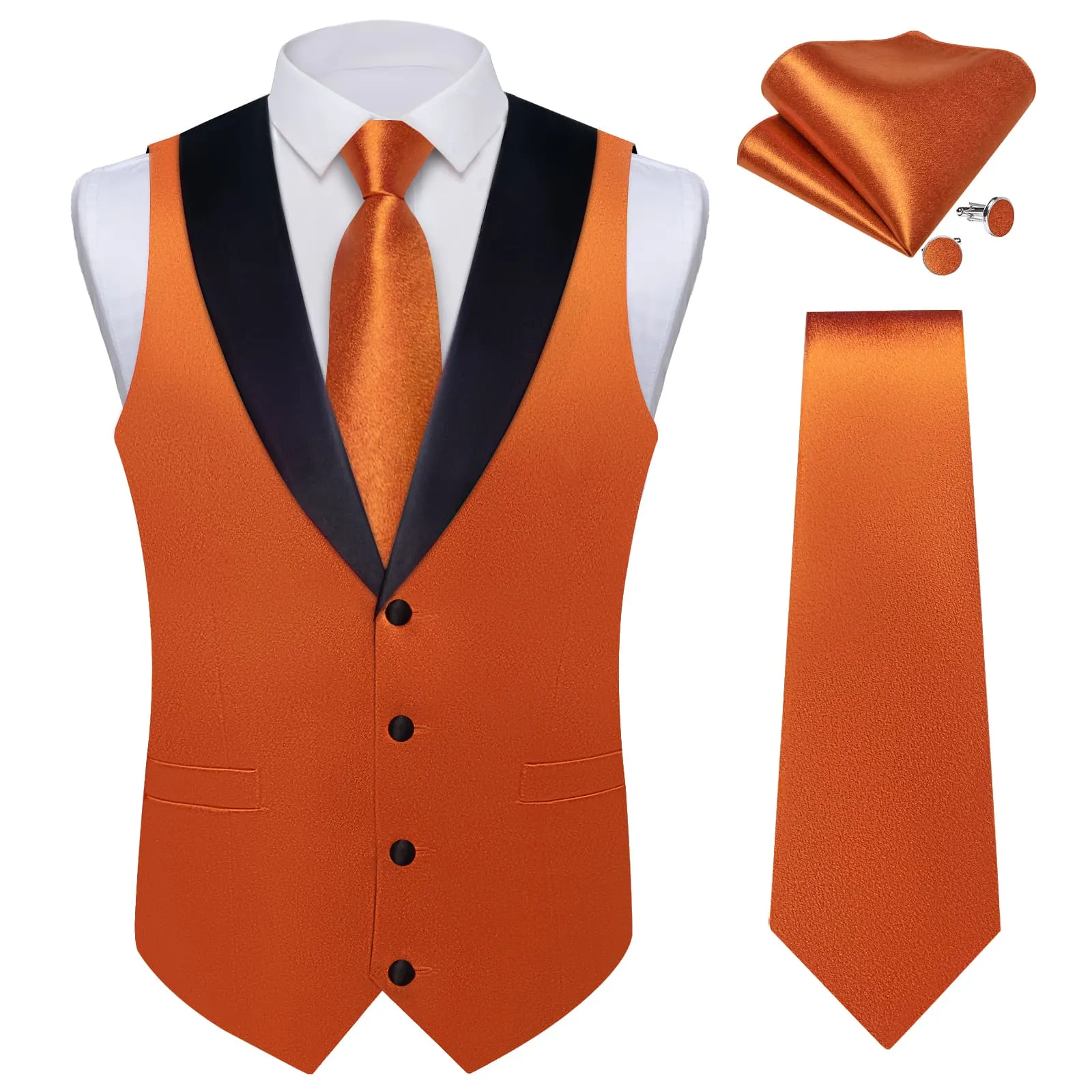 Ties2you Work Vest Shining Burnt Orange Solid Shawl Collar Silk Wedding Mens Vest Tie Set