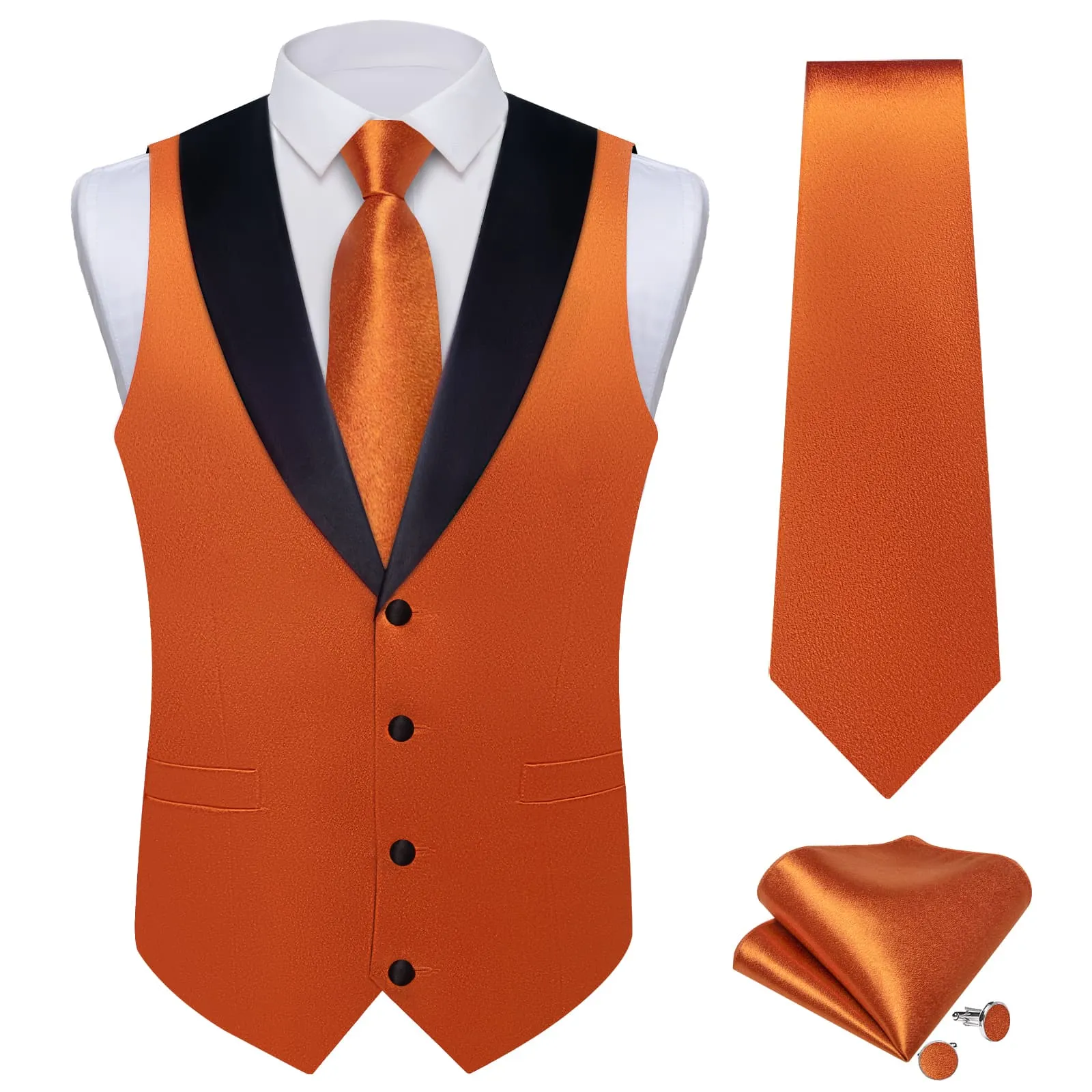 Ties2you Work Vest Shining Burnt Orange Solid Shawl Collar Silk Wedding Mens Vest Tie Set