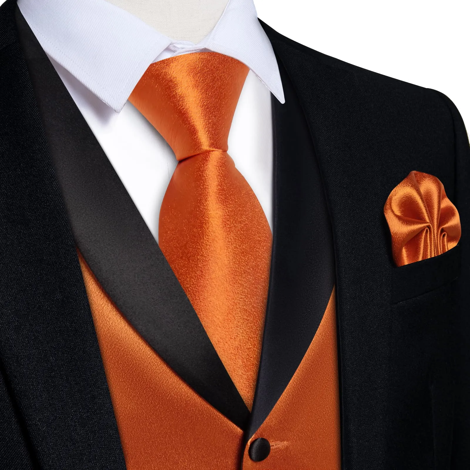 Ties2you Work Vest Shining Burnt Orange Solid Shawl Collar Silk Wedding Mens Vest Tie Set