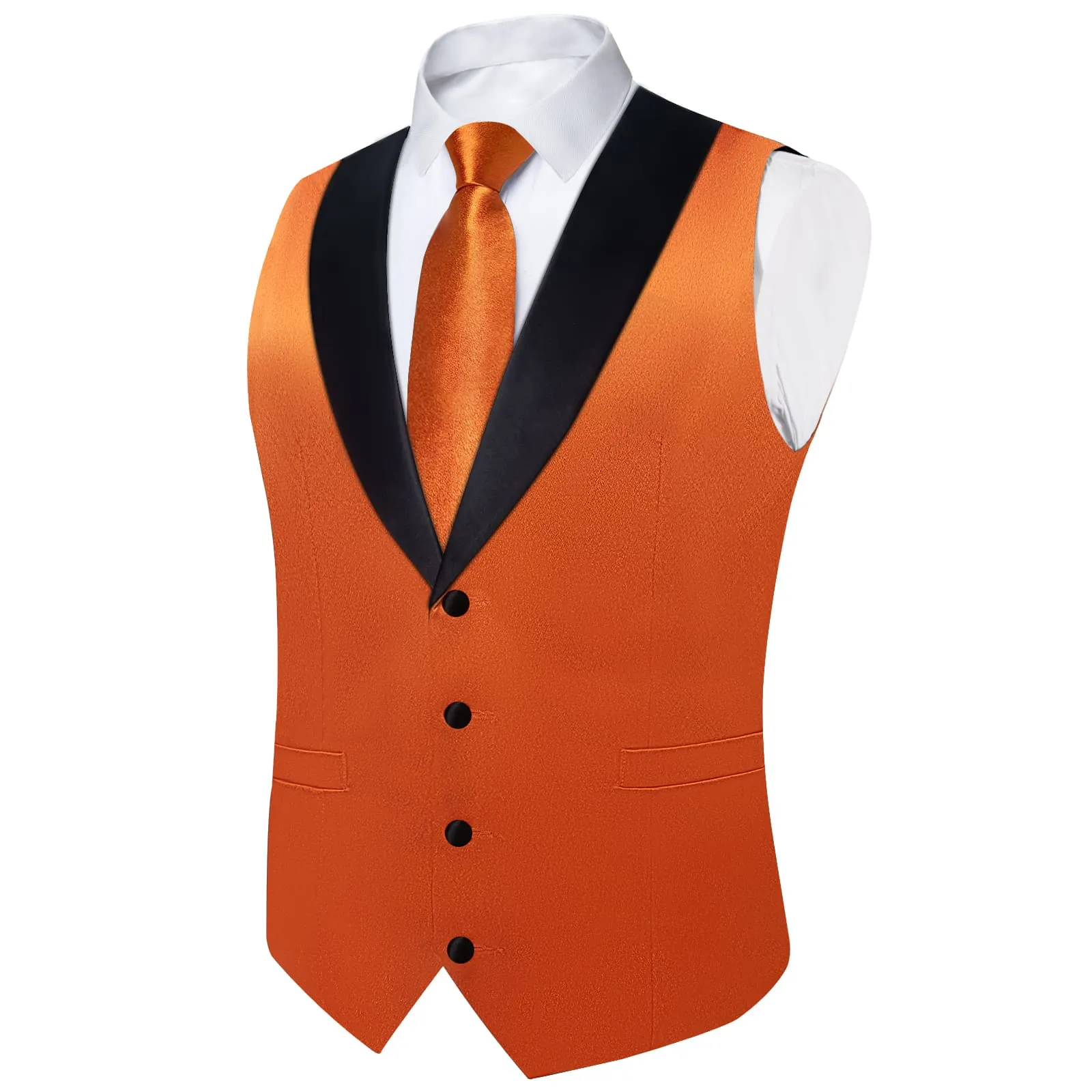 Ties2you Work Vest Shining Burnt Orange Solid Shawl Collar Silk Wedding Mens Vest Tie Set