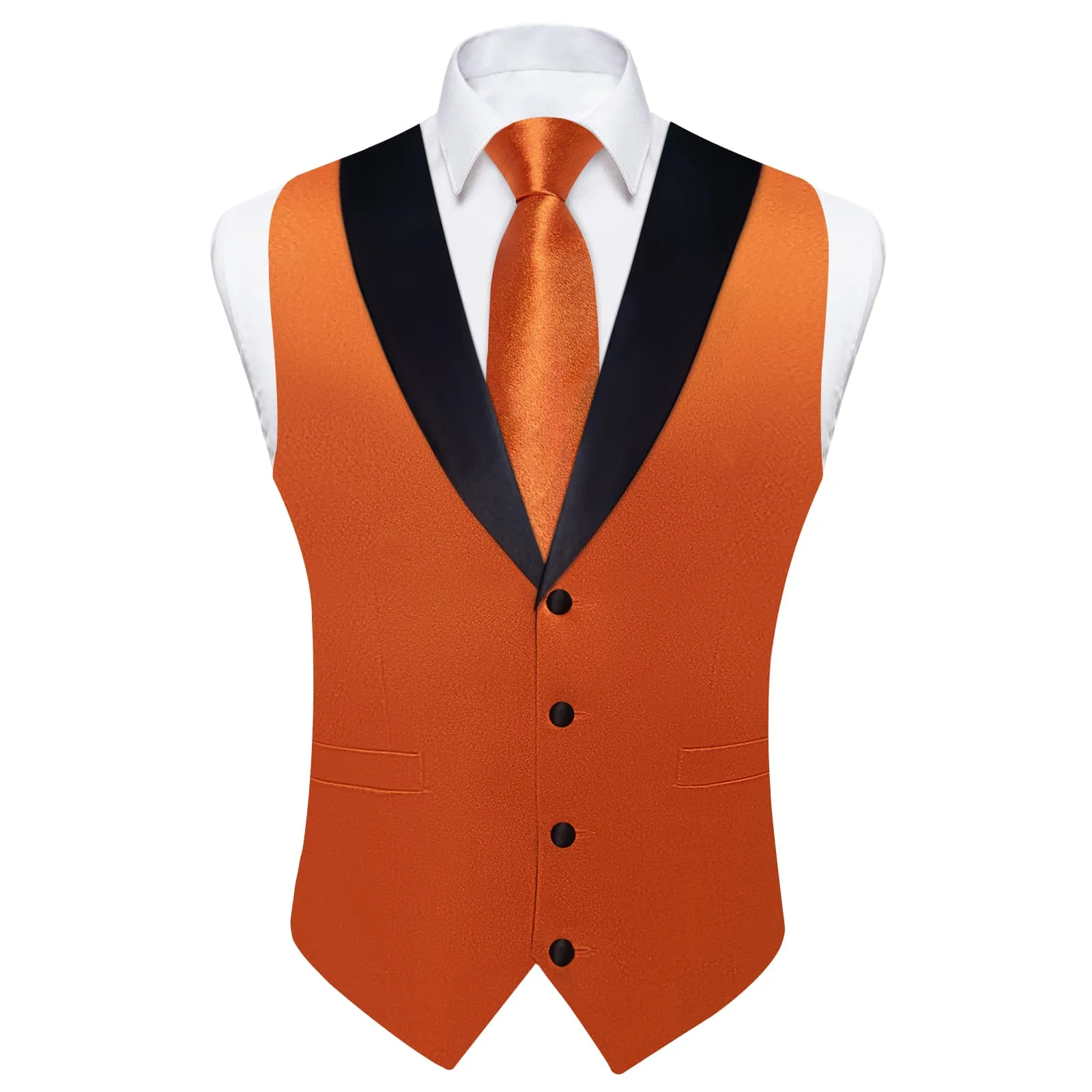 Ties2you Work Vest Shining Burnt Orange Solid Shawl Collar Silk Wedding Mens Vest Tie Set