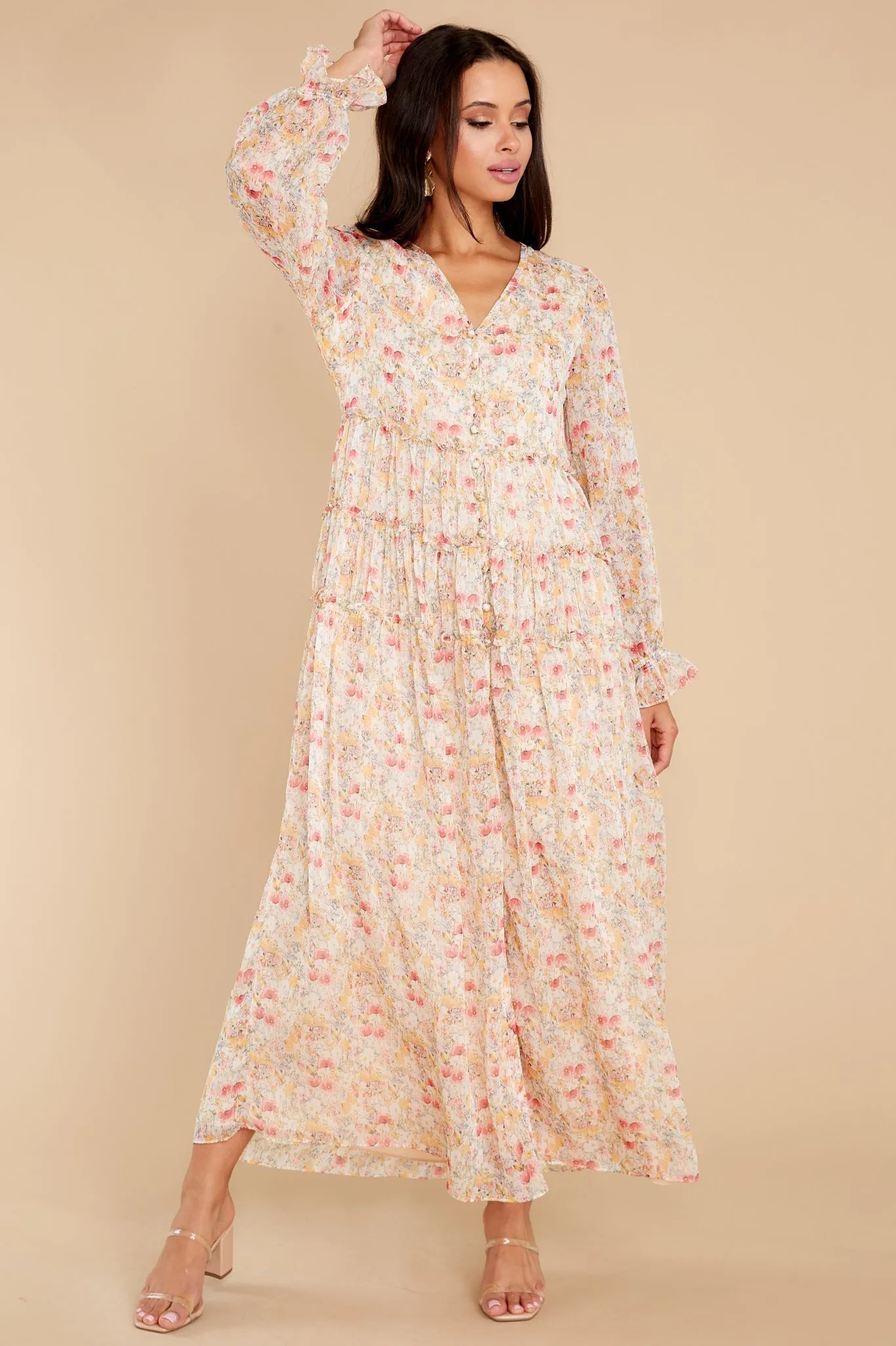 Up For Adventure Ivory Multi Floral Print Maxi Dress