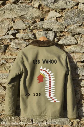 US Navy deck jacket N-1 reproduction with handpainting " USS WAHOO"