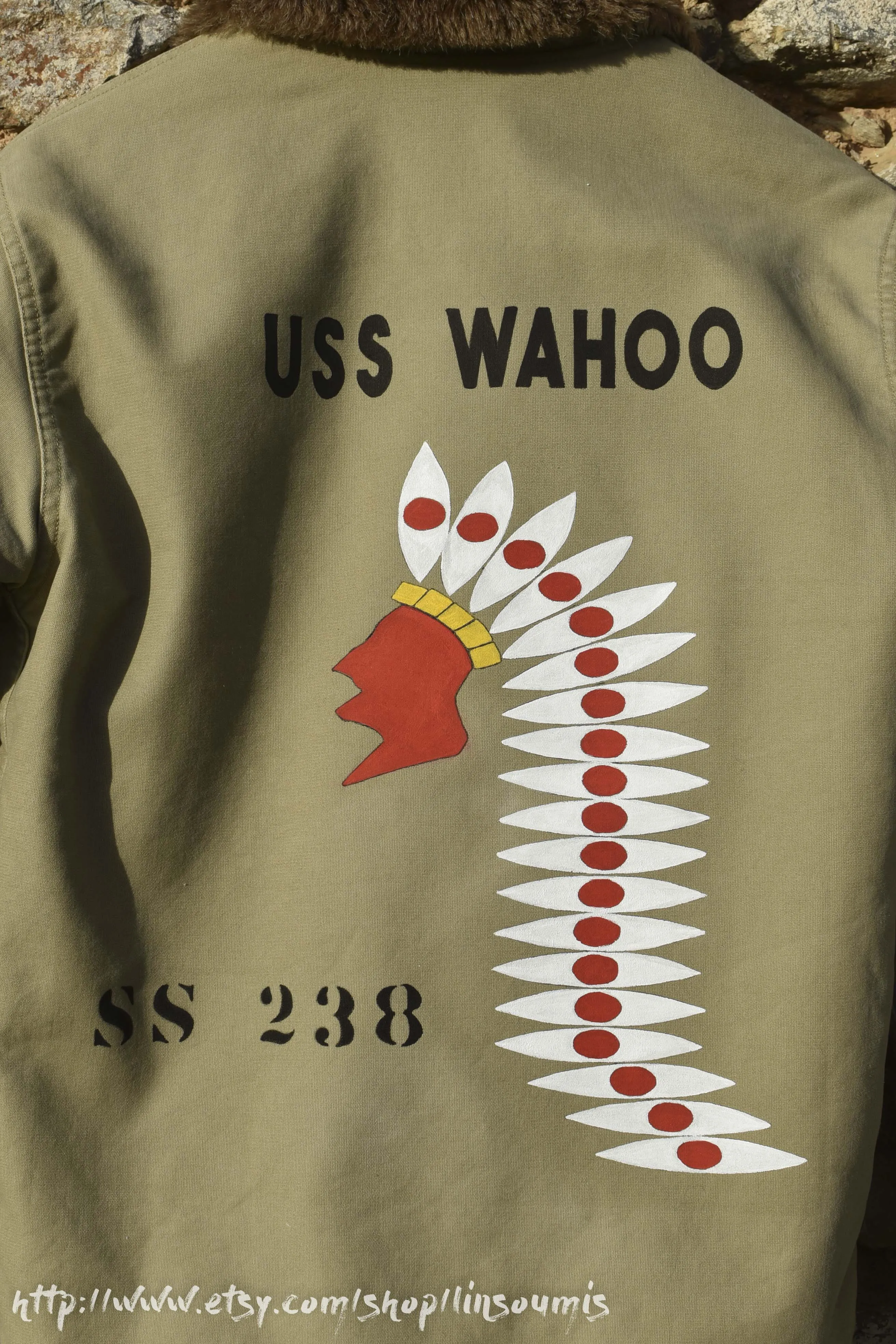 US Navy deck jacket N-1 reproduction with handpainting " USS WAHOO"