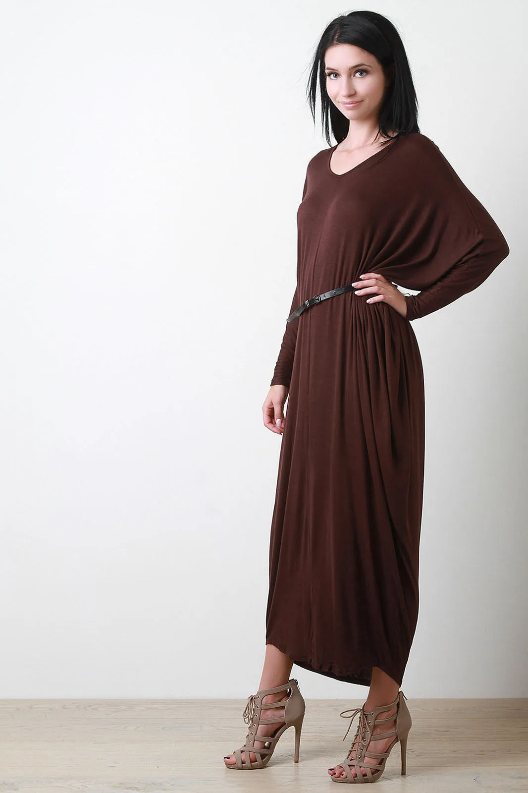 V-Neck Dolman Sleeve Maxi Dress