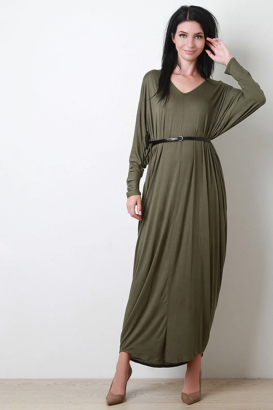 V-Neck Dolman Sleeve Maxi Dress