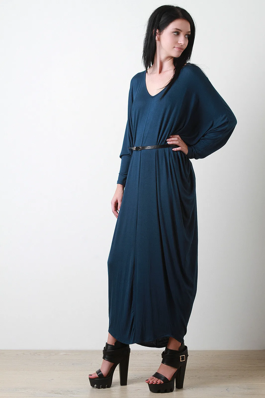 V-Neck Dolman Sleeve Maxi Dress