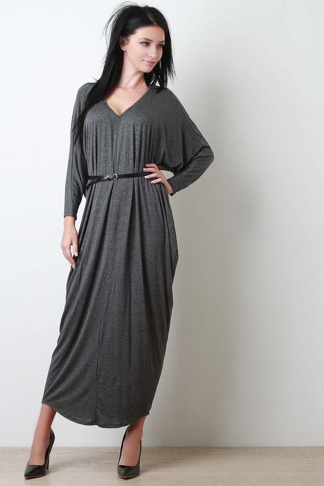 V-Neck Dolman Sleeve Maxi Dress