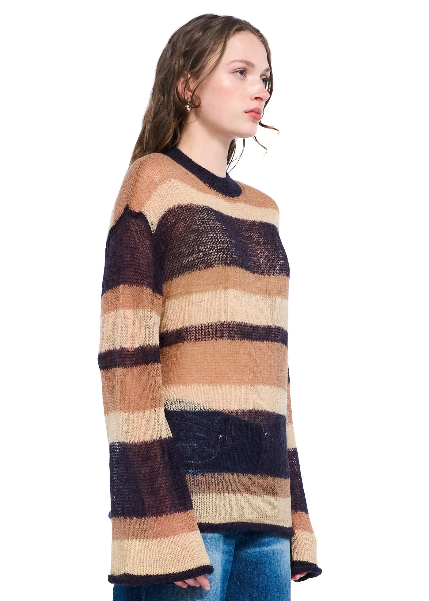 VIAVIA Open Mohair Striped Sweater in Rusty Stripe