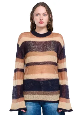 VIAVIA Open Mohair Striped Sweater in Rusty Stripe