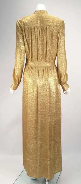 Vintage 1970s Gold Metallic Long Sleeve Maxi Dress