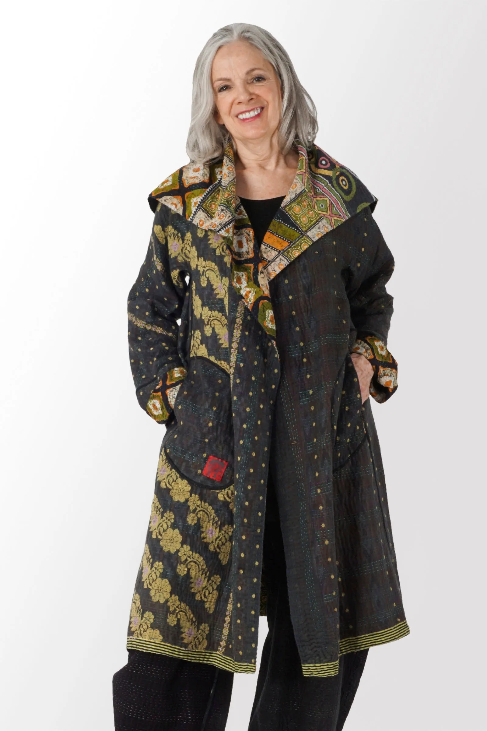 VINTAGE COTTON KANTHA A-LINE COAT - cv4309-0049a -