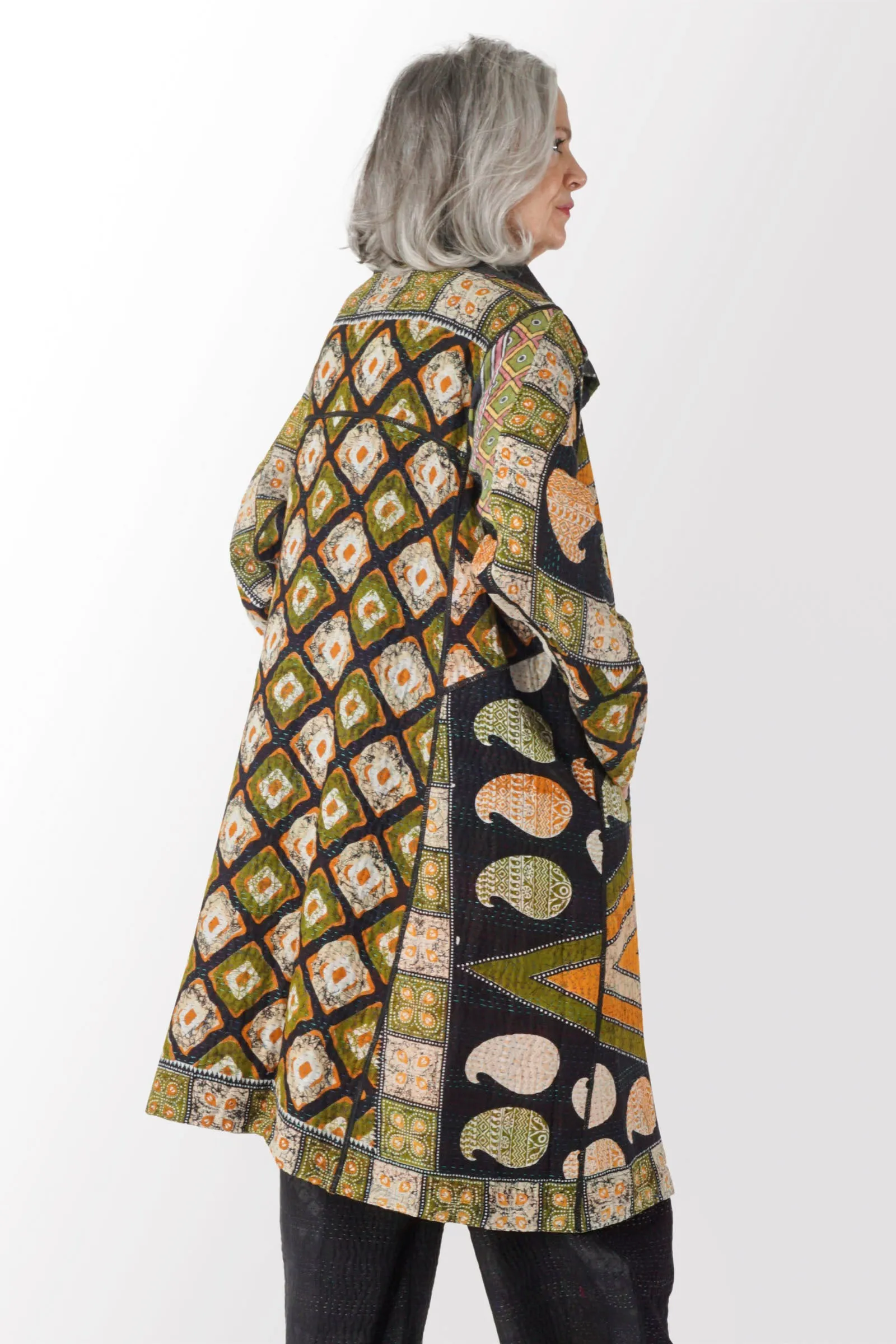 VINTAGE COTTON KANTHA A-LINE COAT - cv4309-0049a -