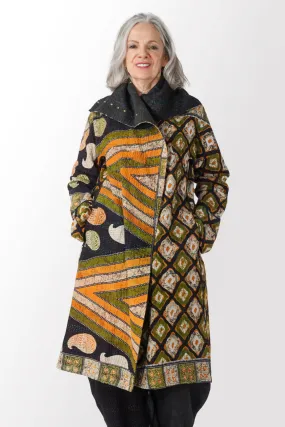 VINTAGE COTTON KANTHA A-LINE COAT - cv4309-0049a -