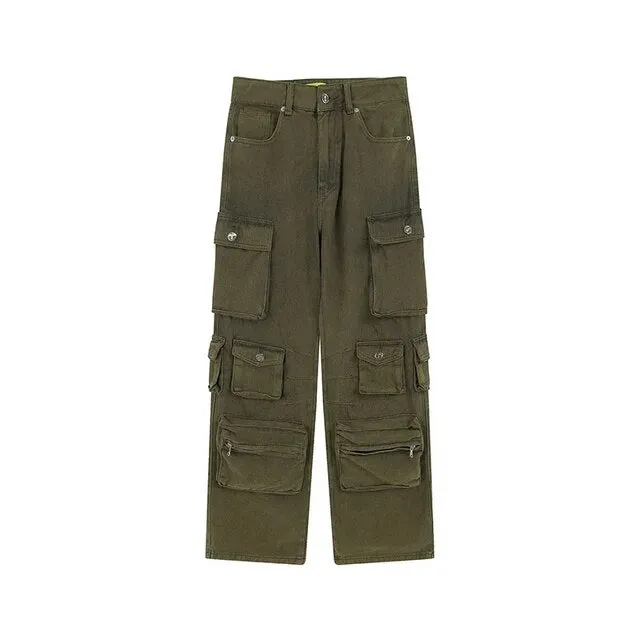 Washed Safari Style Cargo Pants