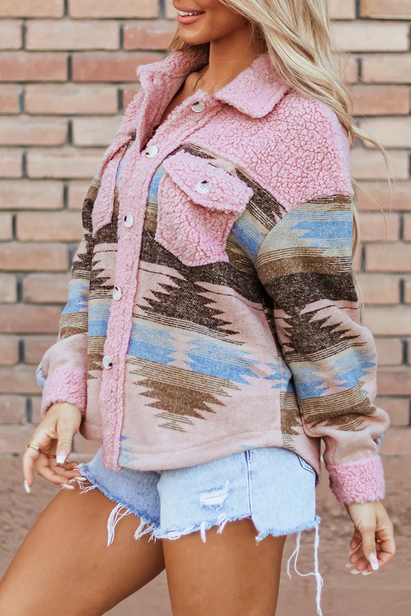 Western Aztec Sherpa Buttoned Coat