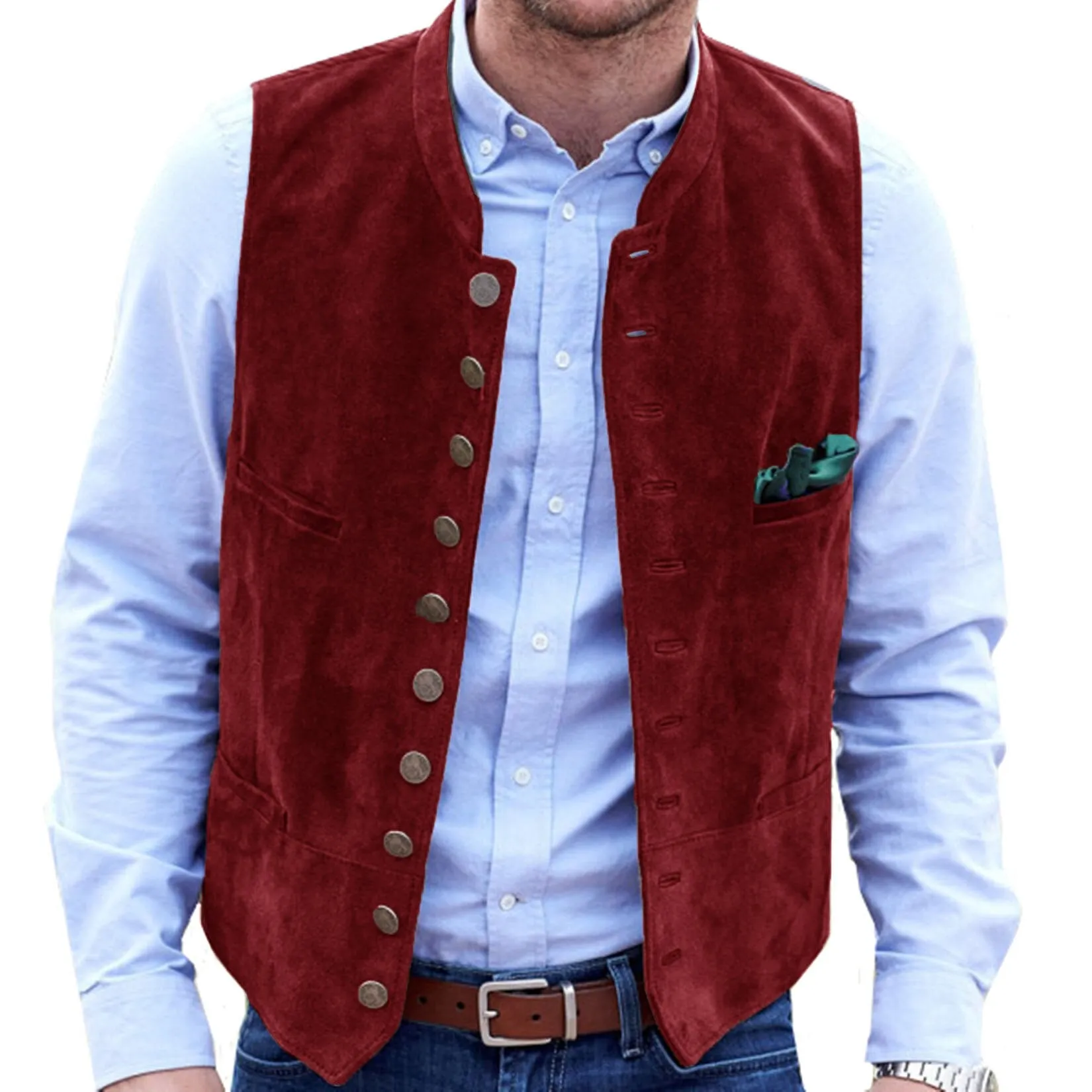 Wiaofellas Men's Vest Frosted Velvet Suit Vest Casual Steampunk Style Waistcoat Round Neck Single Breasted Sleeveless Male Fashion Vest