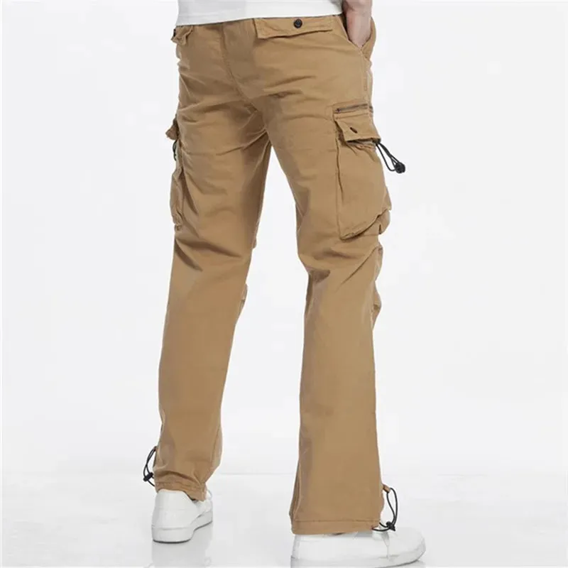 Wiaofellas  -  Spring Autumn Men's Multi Pockets Cargo Pants Solid Color Elastic Waist Silm Fit Casual Pants Men Joggers Streetwear Trousers