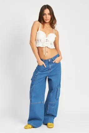 Wide Leg Cargo Denim Pants