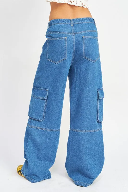 Wide Leg Cargo Denim Pants