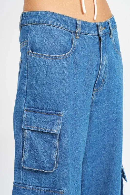 Wide Leg Cargo Denim Pants