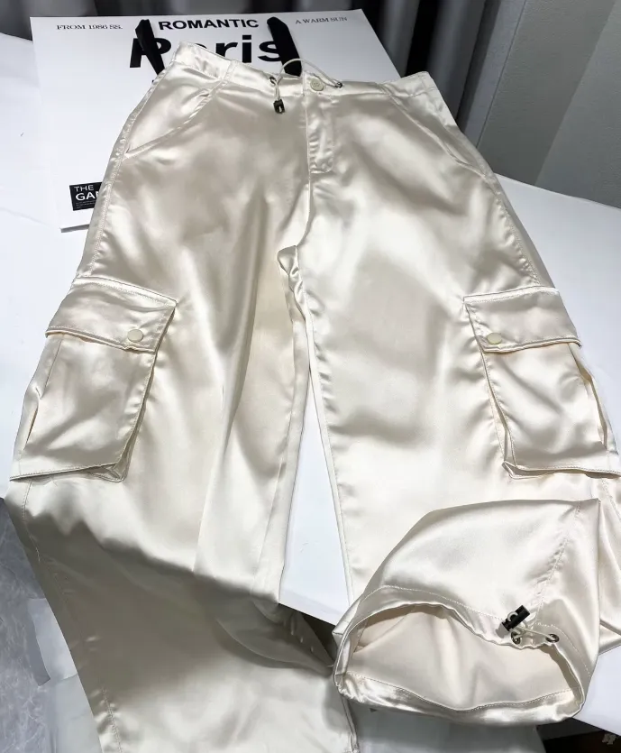 Wide Leg Satin Cargo Pants