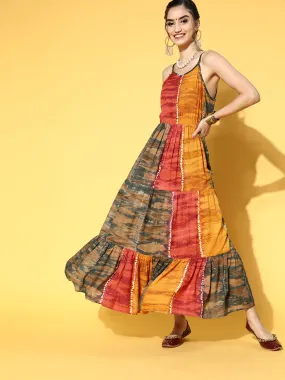 Women Mustard Yellow Tie And Dye Dyed Maxi Dress