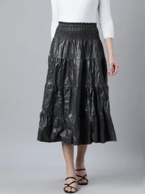 Women Solid Grey Tiered Midi Skirt