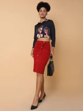 Women Solid Red Pencil Skirt