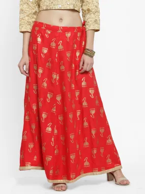 Women'S Red Printed Maxi Skirt