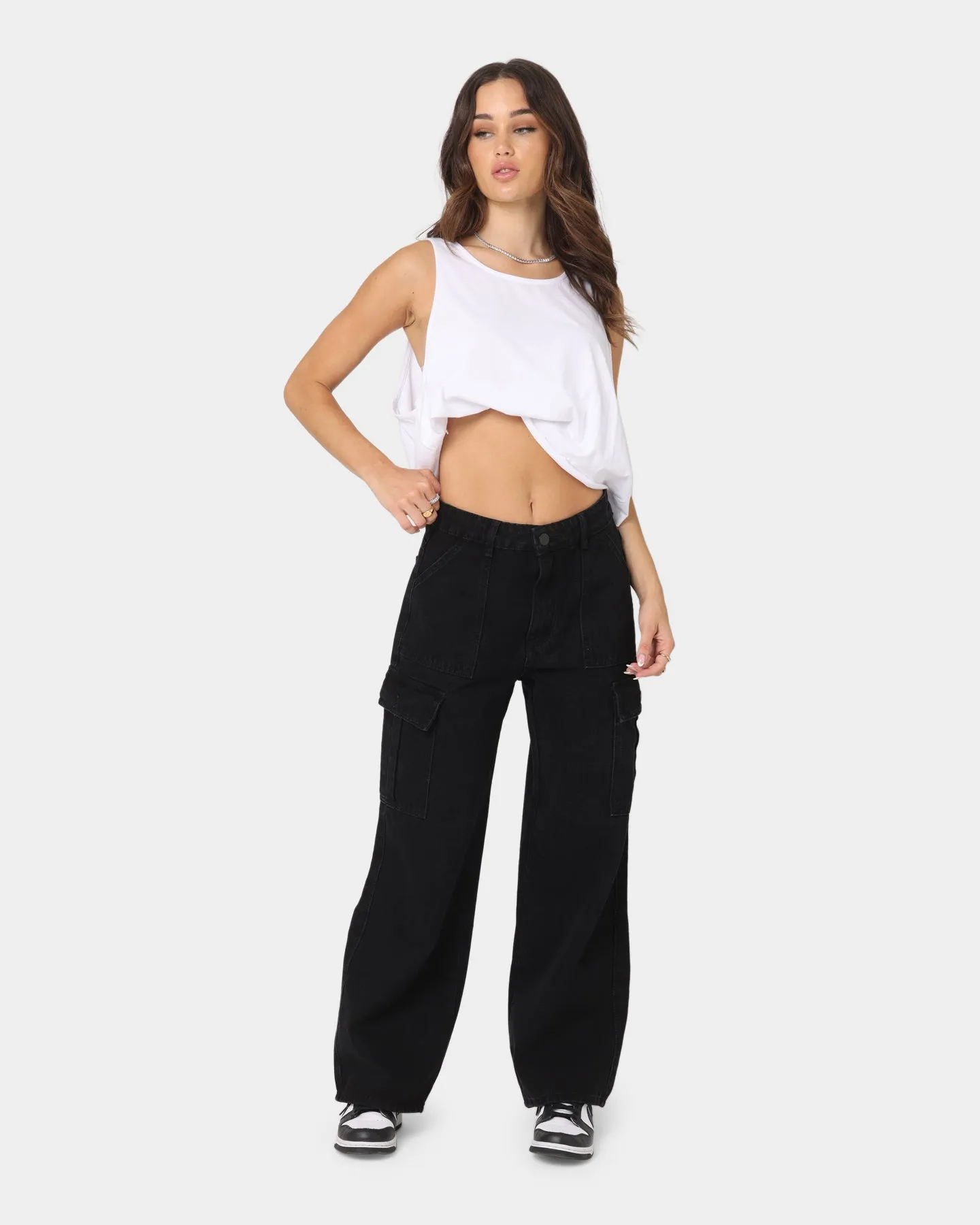 XXIII Women's Poppy Wide Leg Cargo Pants Washed Black