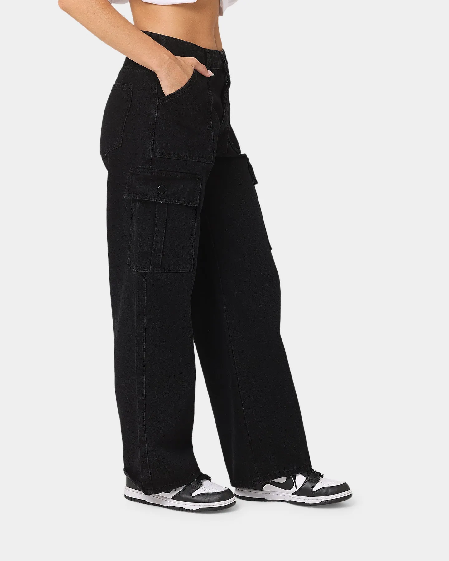 XXIII Women's Poppy Wide Leg Cargo Pants Washed Black